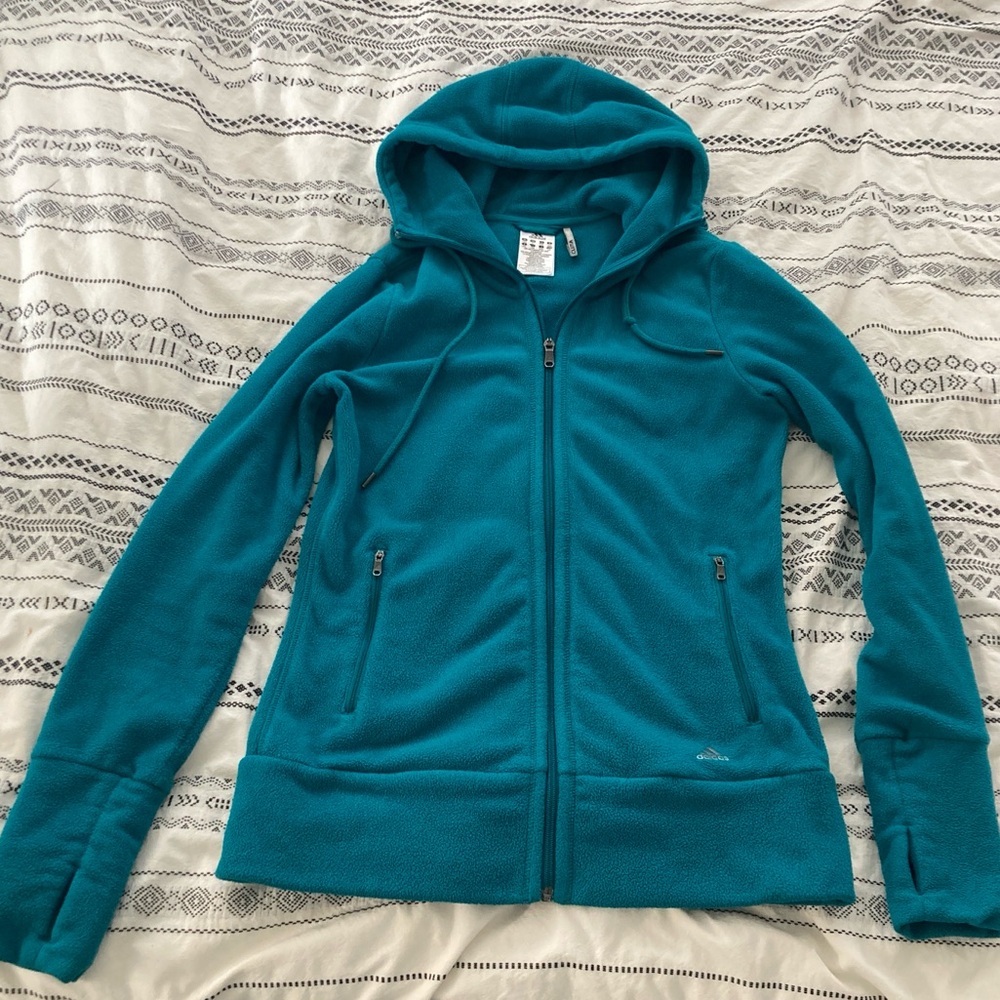 adidas Women's turquoise Hooded zip up Fleece Jacket